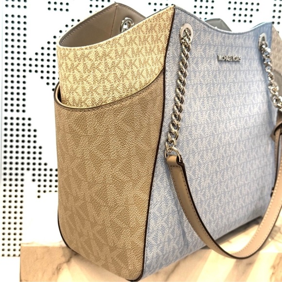 Michael Kors Jet Set LG Color-Block Signature Logo Shoulder Bag Light Sky Multi - Picture 7 of 11